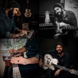 A collage of Jon Jimmerson performing and playing music